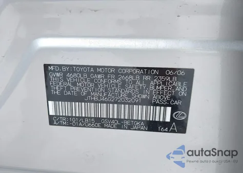 2007 Lexus Es 350 из США, поврежденный, VIN JTHBJ46G272032091